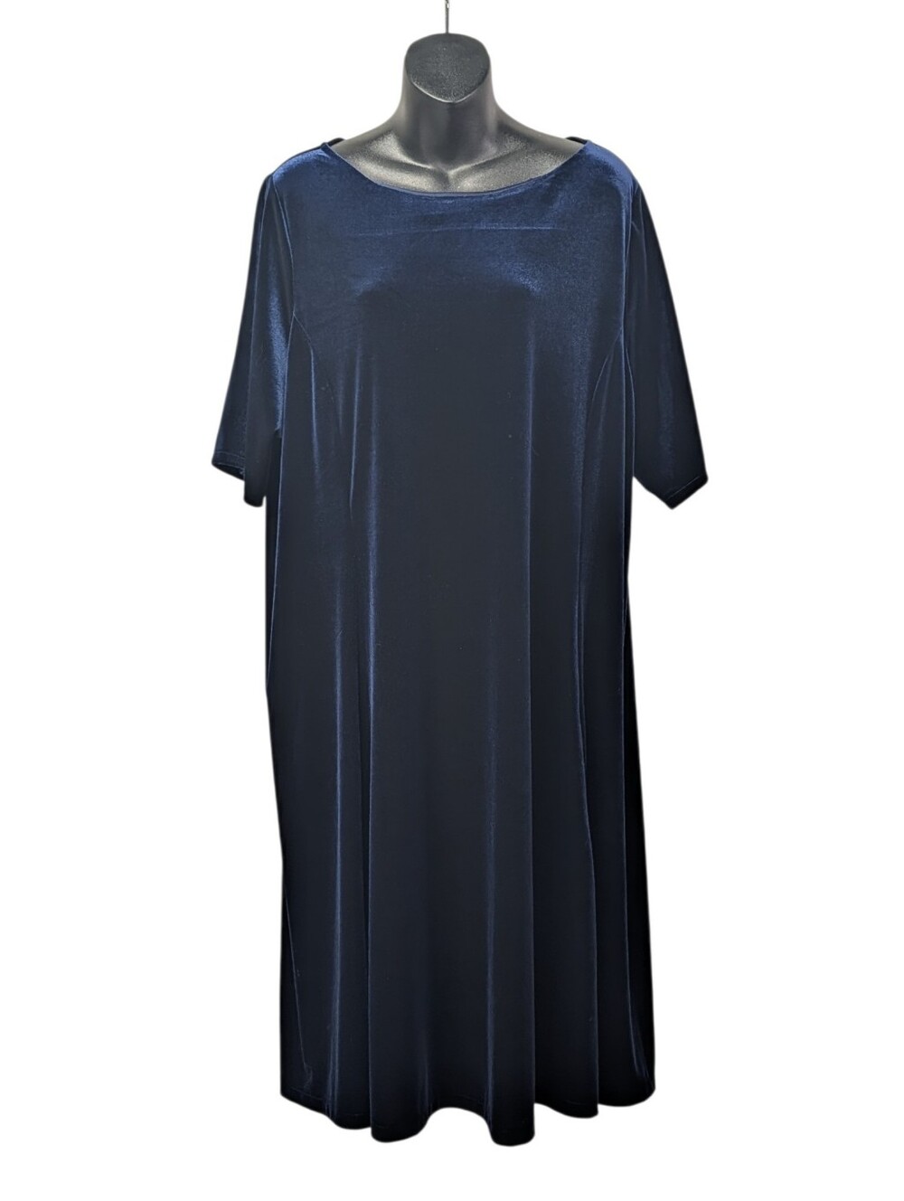 Lands' End Women's Navy Velvet A-line Dress Boat Neck Short Sleeve Plus Size 2X